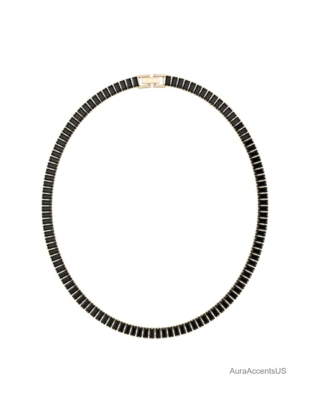 Rose Gold Crystal Tennis Necklace Baguette Rhinestone Choker